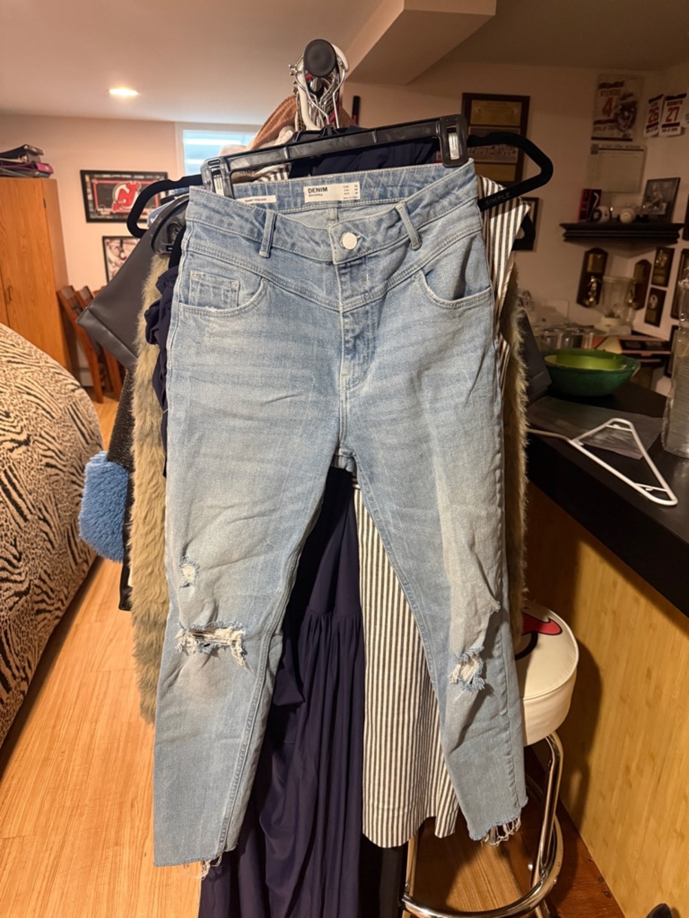 Bershka Light Blue High-Rise Distressed Jeans